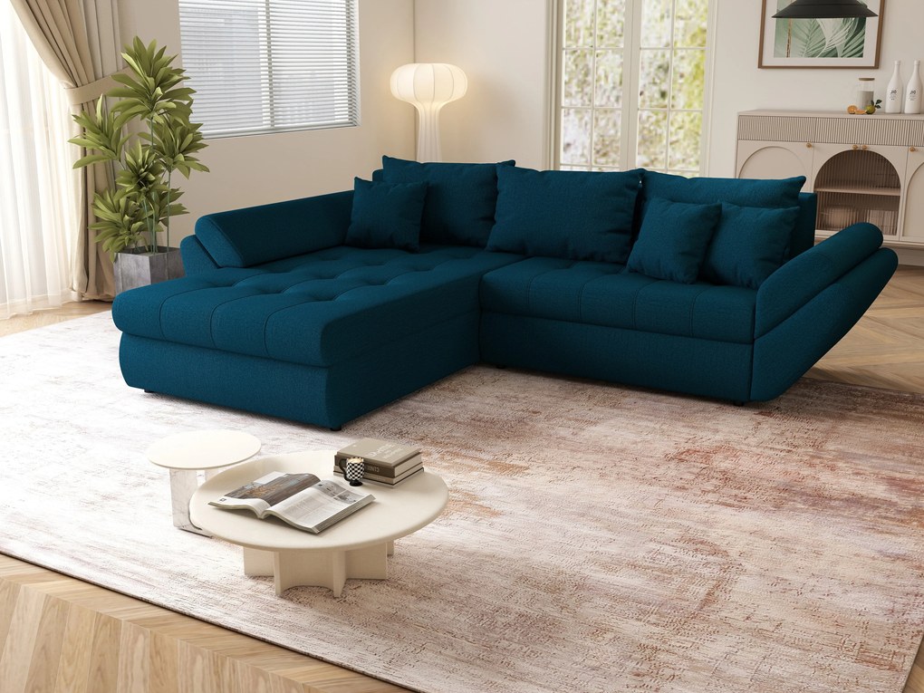 Colțar extensibil dumonde cu ladă de depozitare si sezut confortabil din spuma high-density, Loana Enjoy Petrol  270x185 cm