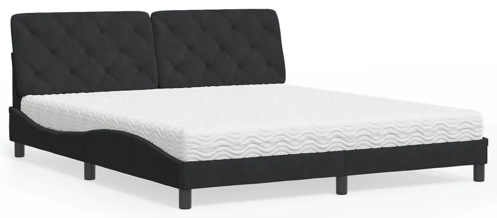 vidaXL Pat cu saltea, negru, 180x200 cm, catifea