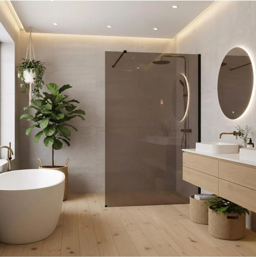 Paravan de dus fumuriu Rea Flexi Brown 140 cm negru