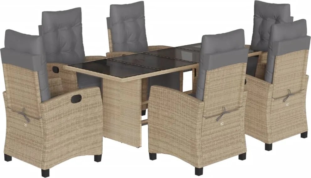 vidaXL Set mobilier pentru grădină, 7 piese, cu perne, bej, poliratan