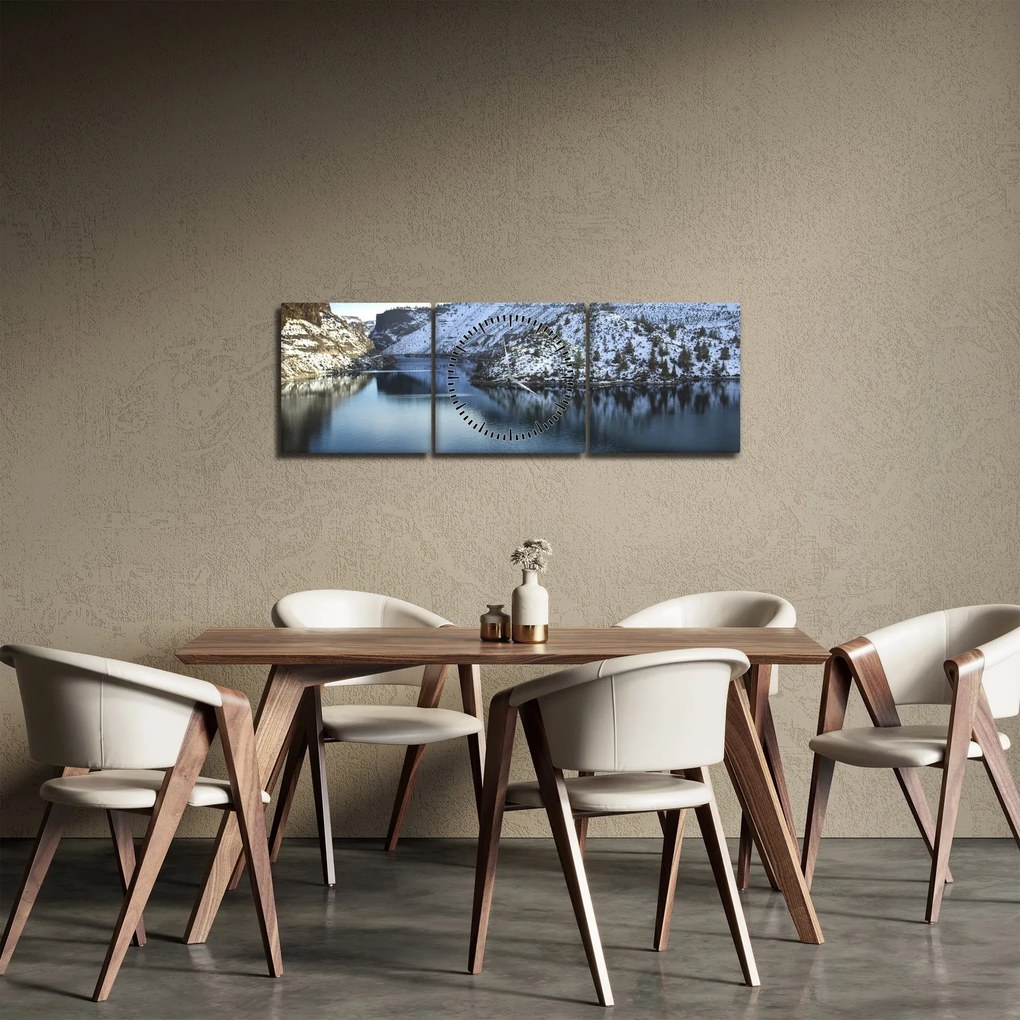Tablou - peisaj de iarnă cu lac (cu ceas) (90x30 cm)