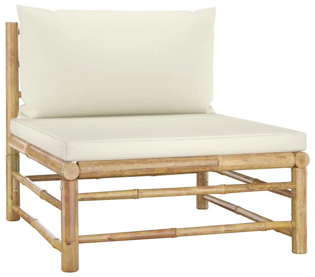 Set mobilier de gradina cu perne alb crem, 5 piese, bambus Crem, colt + 3x mijloc + masa, 1