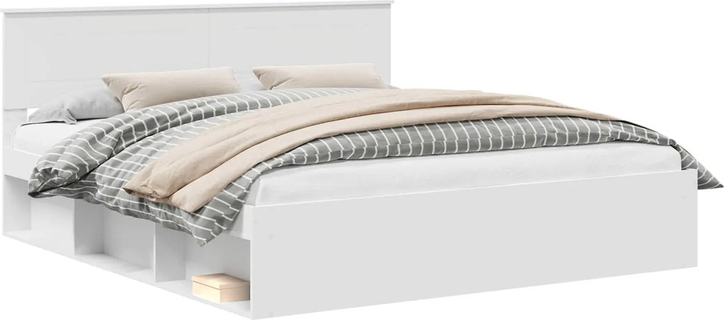 vidaXL Cadru de pat cu headboard Alb 180 x 200 cm Lemn compozit