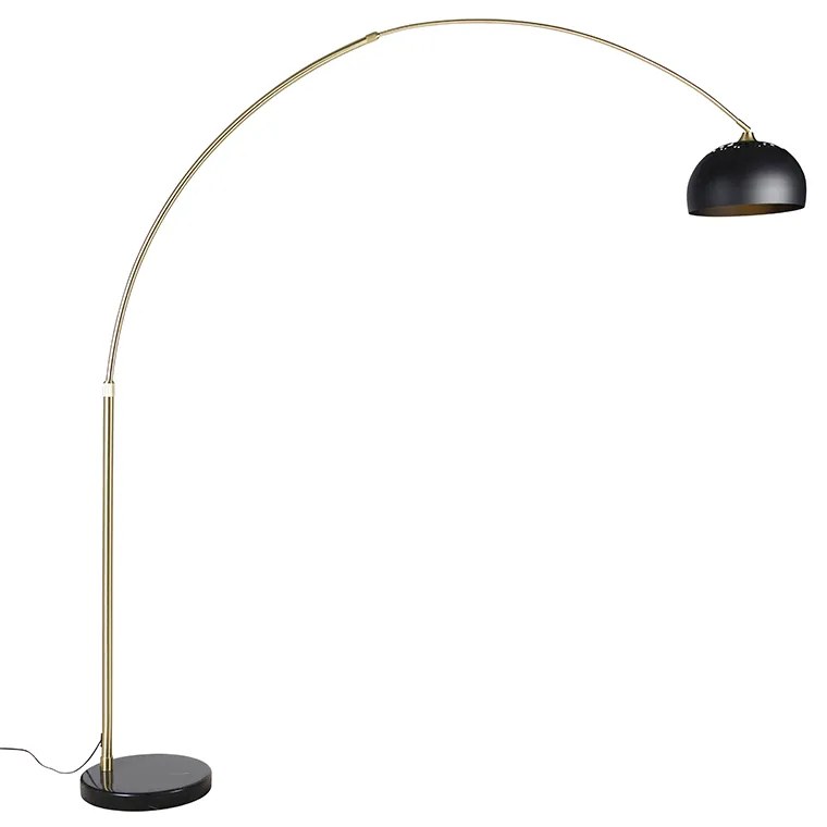 Lampa de arc modernă din alamă cu bază din marmură și abajur negru de 32,5 cm - XXL