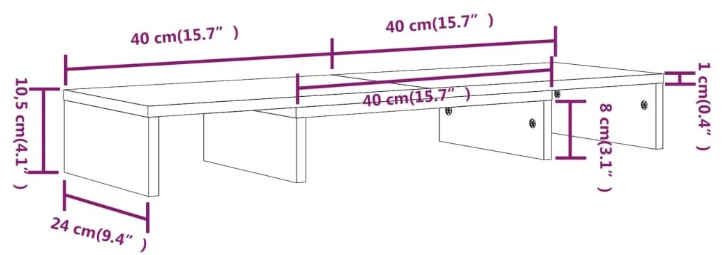 Stand pentru monitor, negru, 80x24x10,5 cm, lemn masiv de pin 1, Negru, 80 x 24 x 10.5 cm