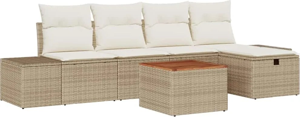 vidaXL Set de canapele pentru grădină cu pernă 6 pcs Bej Rattan poli