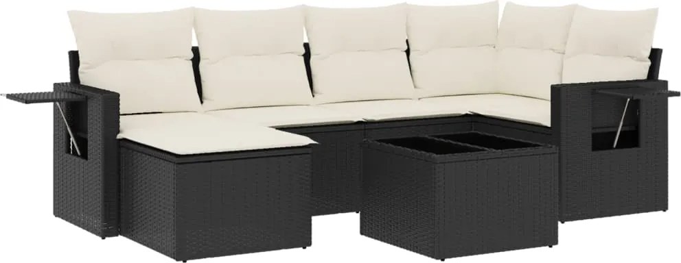 vidaXL Set canapele de grădină cu perne, 7 piese, negru, poliratan