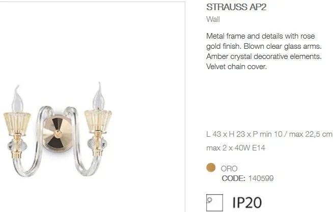 Aplica de perete eleganta stil clasic STRAUSS AP2 140599