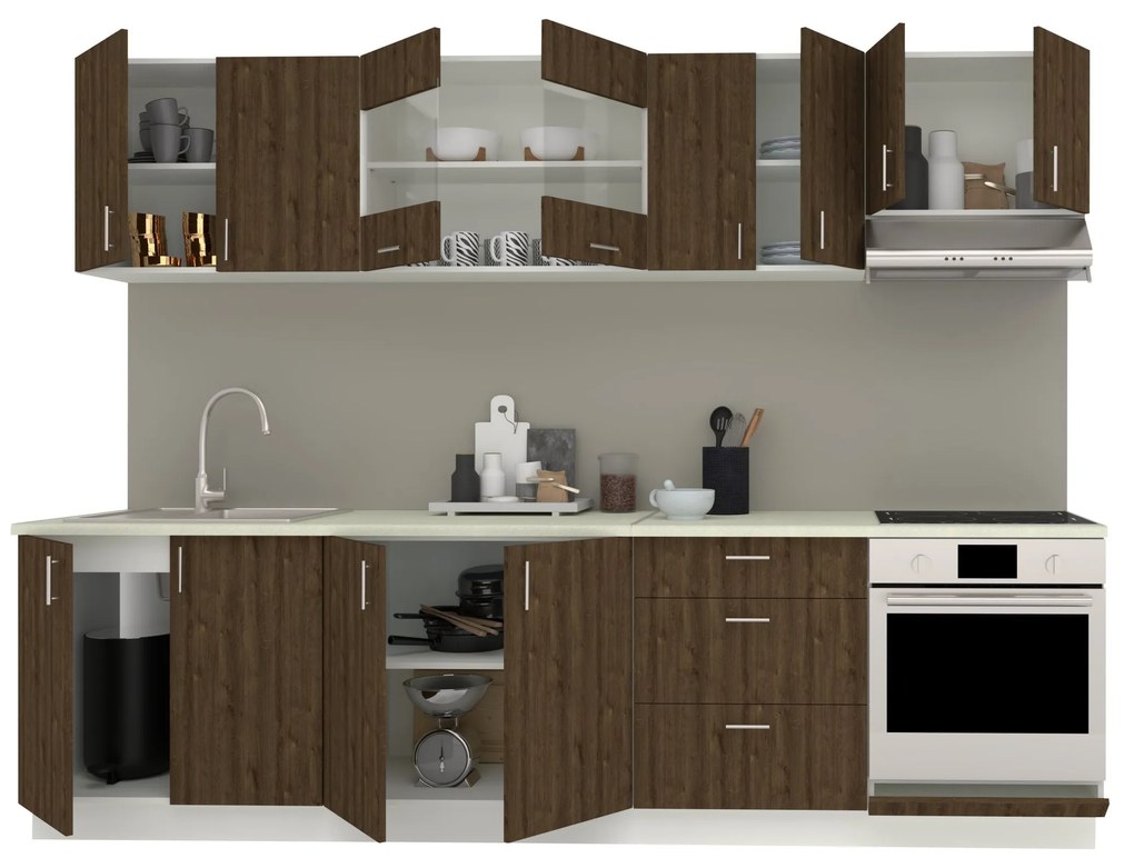 Set Bucatarie Karo V22, Stejar Bronz/Alb, Blat Thermo 28 mm, L 280 cm