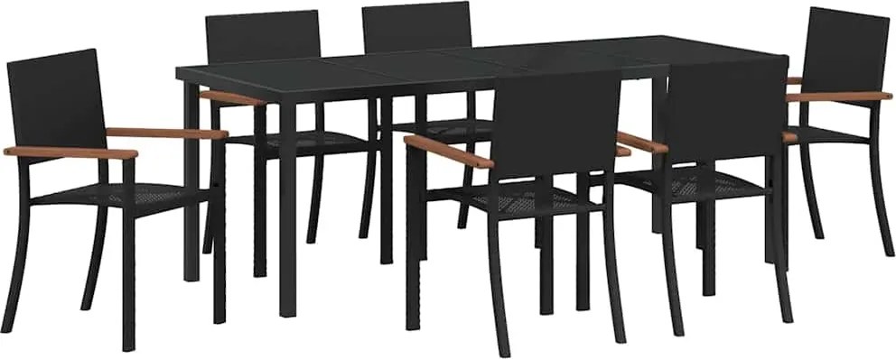 vidaXL Set de masă pentru grădină 7 pcs Negru