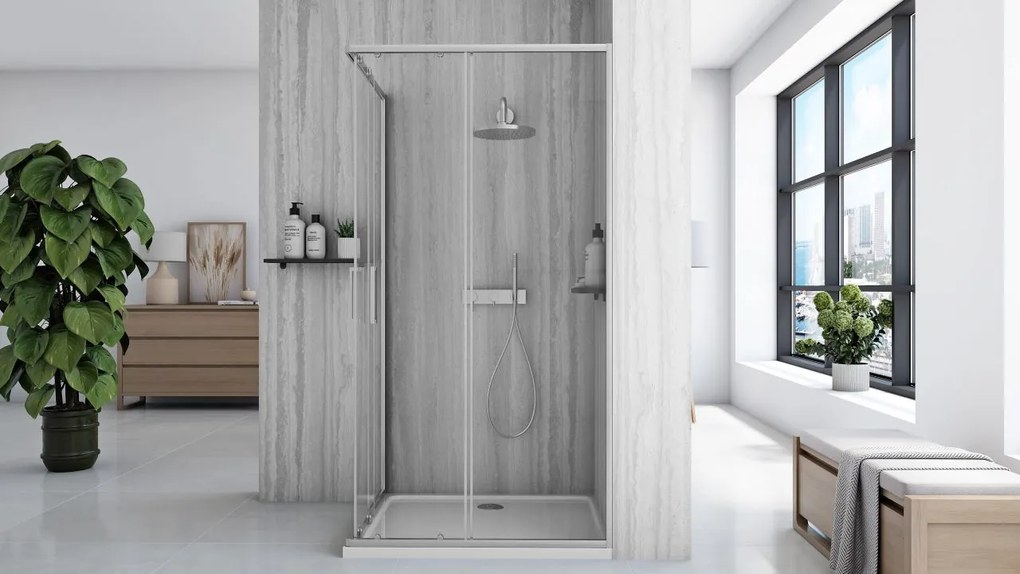 Cabina de dus Rea City cu cadita neagra 80x100 cm crom periat