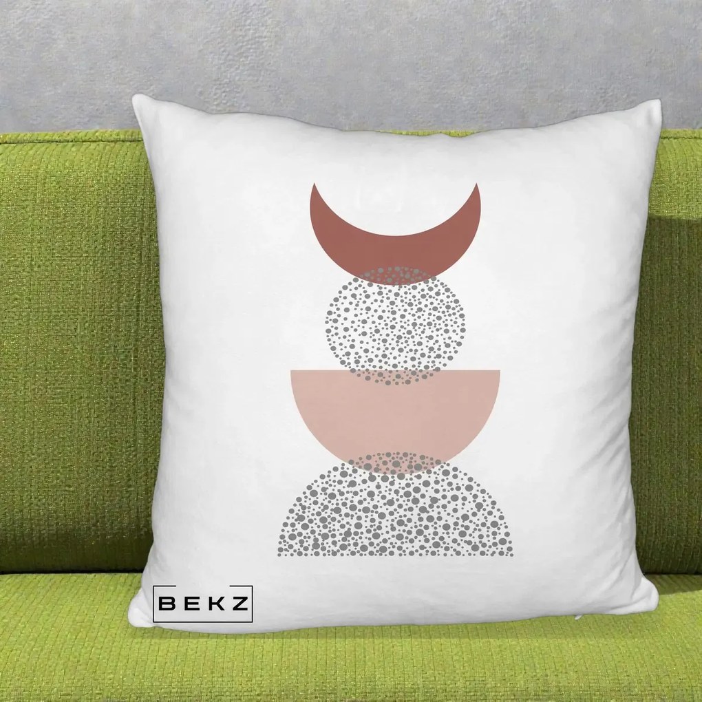 Perna Decorativa Boho Luna Plina si Forme Punctate, 40x40 cm, Alb Pufos, Husa Detasabila, Perna Inclusa, BEKZ®
