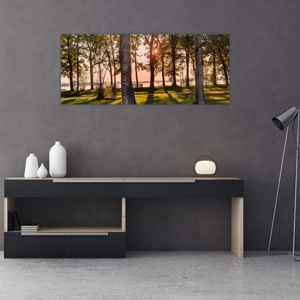 Tablou cu pomi lângă lac (120x50 cm)