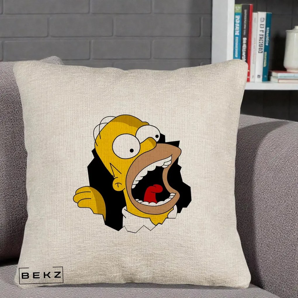 Perna Personalizata Homer Simpson Surpriza, 40x40 cm, Bej Canapea, Husa Detasabila, Perna Inclusa, BEKZ®