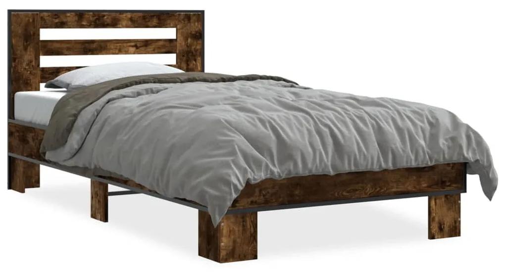 845649 vidaXL Cadru de pat, stejar fumuriu 100x200 cm lemn prelucrat și metal