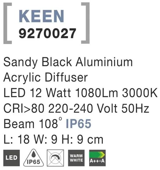 Aplica perete LED de exterior IP65 KEEN NVL-9270027