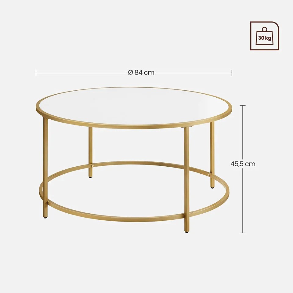 MCAU1 - Masuta de cafea rotunda, 84 cm, Alb-Auriu