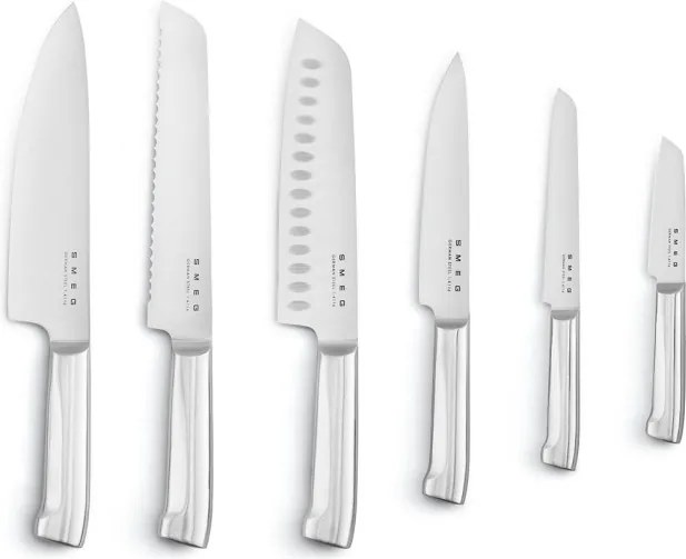 Set de cuțite cu suport SMEG KBSF02BL, 7 piese, Manere din lemn de salcam, Otel inoxidabil german, Negru