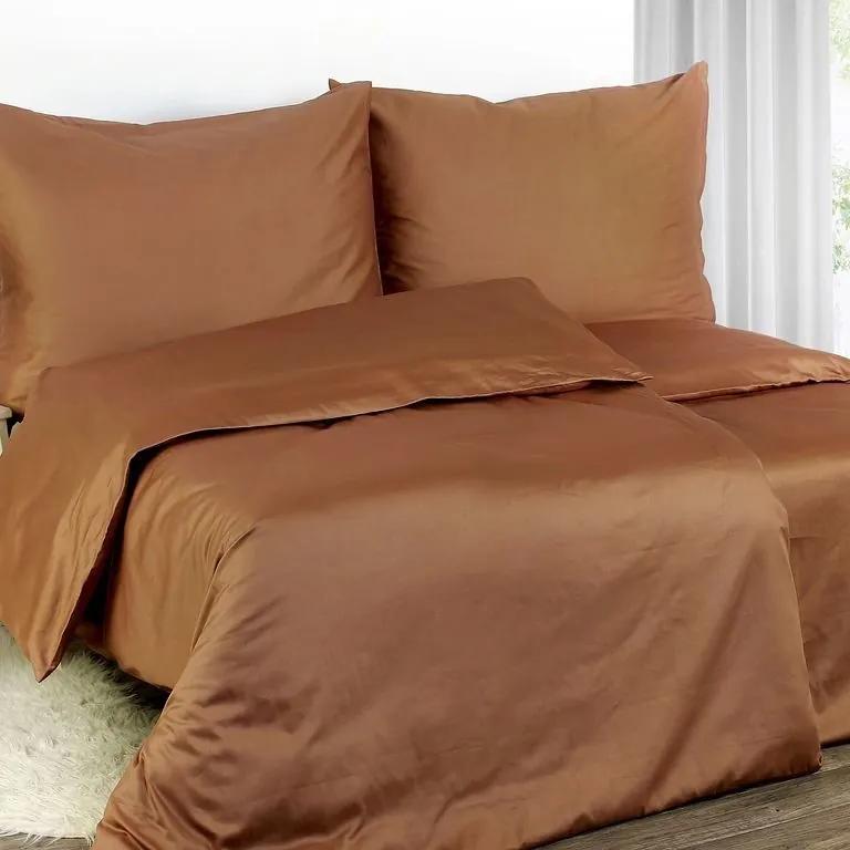 Goldea lenjerie de pat din satin de lux - model 006 - maro 140 x 200 și 70 x 90 cm