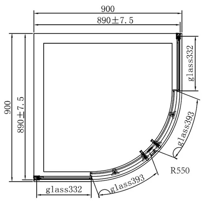 Cabina dus neagra semirotunda 80x80 cm, Meda, Mediterraneo 800x800 mm