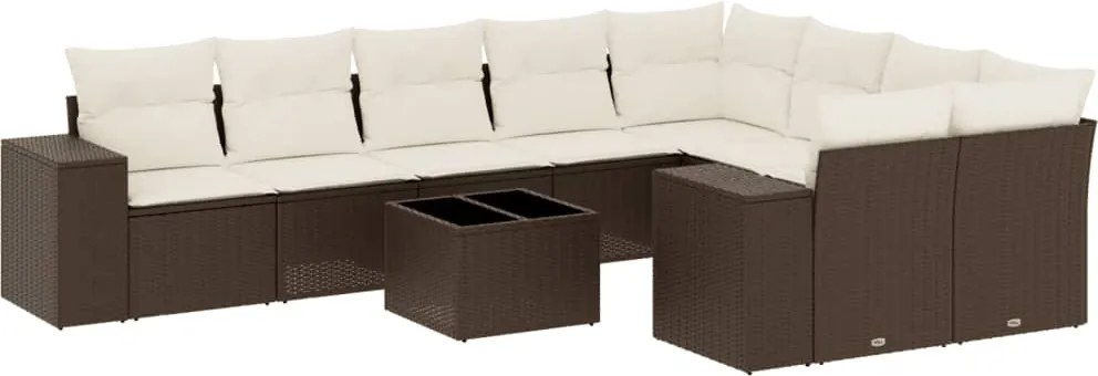 vidaXL Set canapele de grădină cu perne, 10 piese, maro, poliratan