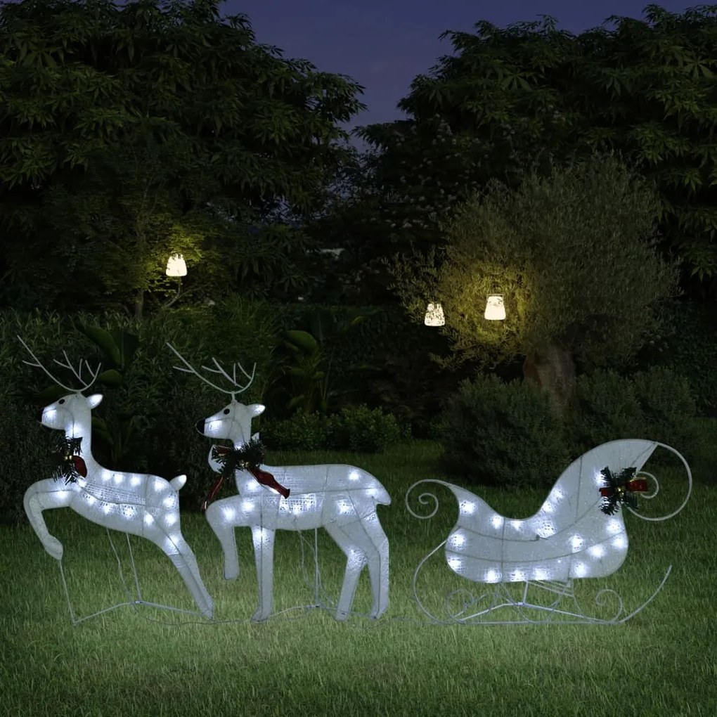 342682 vidaXL Decor de Crăciun cu reni și sanie, 60 LED-uri, alb, exterior