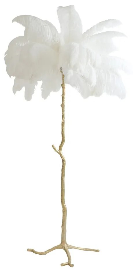 Lampadar alb/auriu cu abajur din pene (înălțime 180 cm) Feather – Light &amp; Living