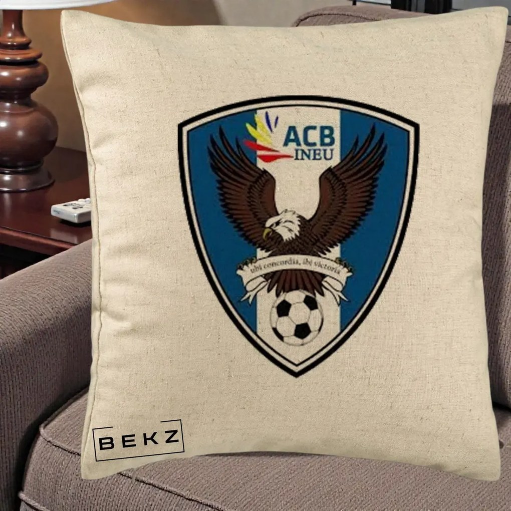 Perna Personalizata ACB Ineu Fotbal, 40x40 cm, Bej, Husa Detasabila, Perna Inclusa, BEKZ®