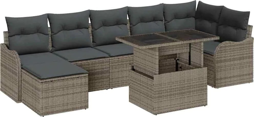 vidaXL Set de canapele pentru grădină cu pernă 8 pcs Gri Rattan poli
