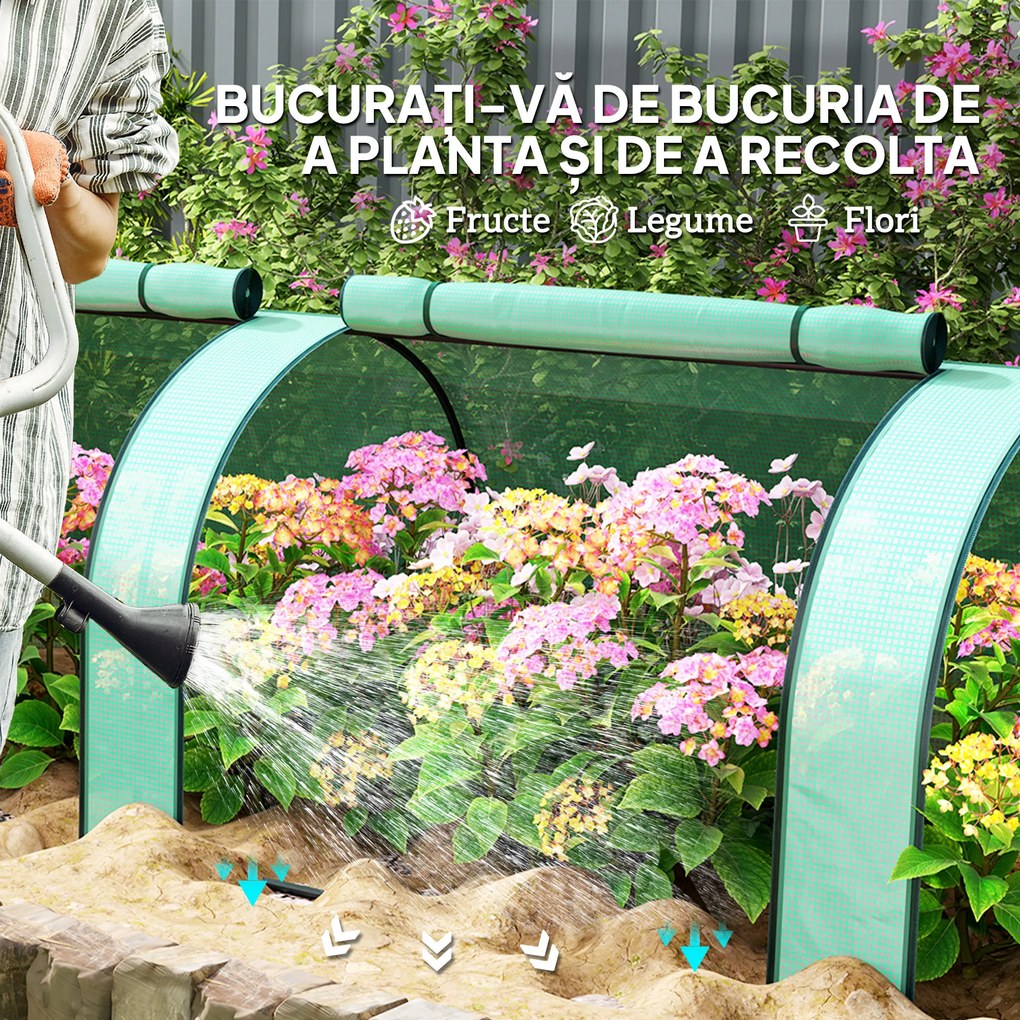 Outsunny Mini seră tunel cu acoperire PE, cadru din oțel și uși cu fermoar, Verde | Aosom Romania