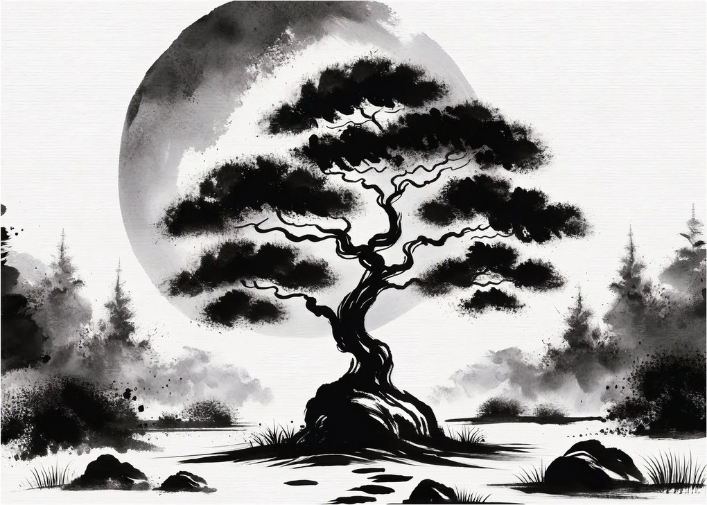 Tablou – Bonsai alb-negru (70x50 cm)