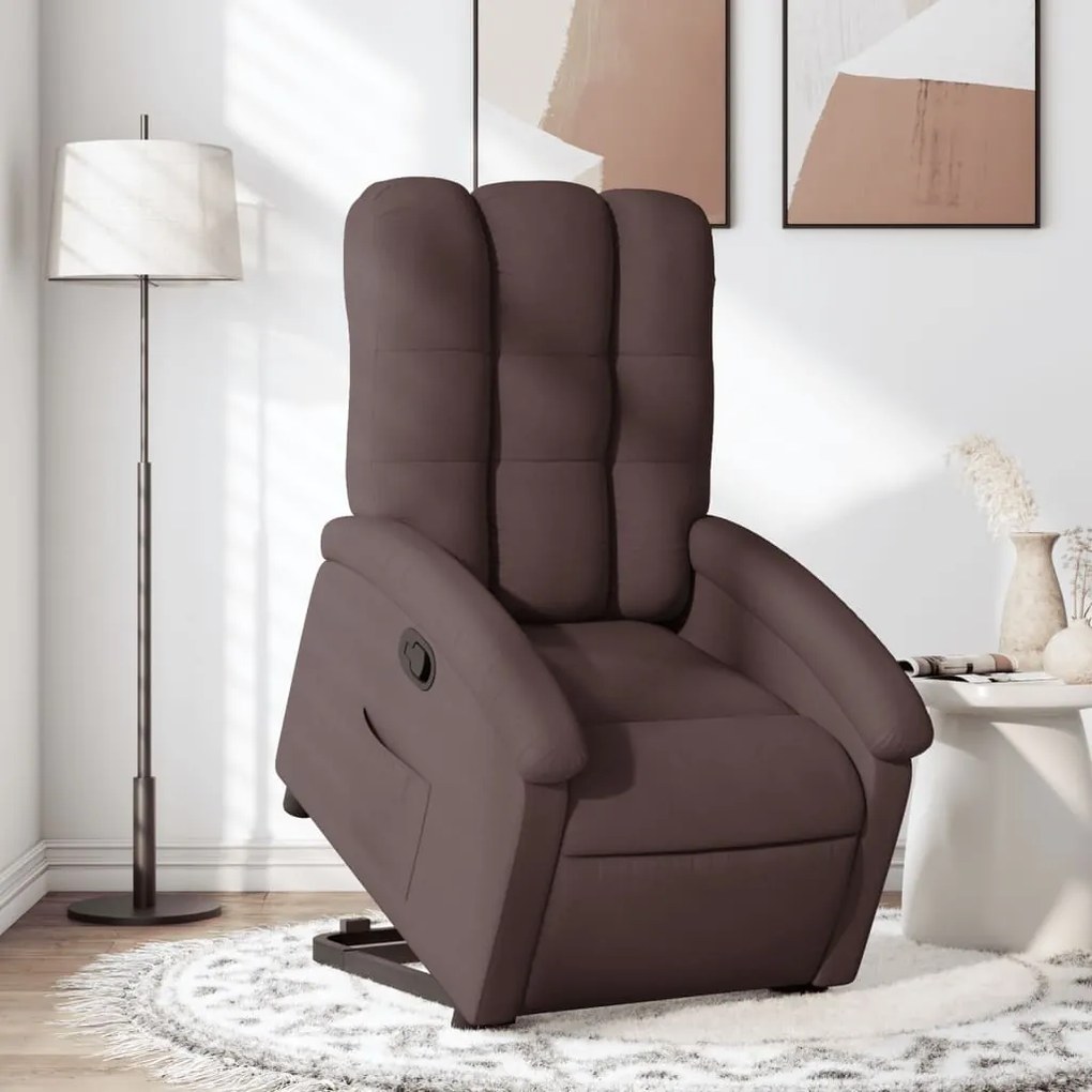 vidaXL Fotoliu rabatabil cu ridicare pe verticală, maro închis, textil