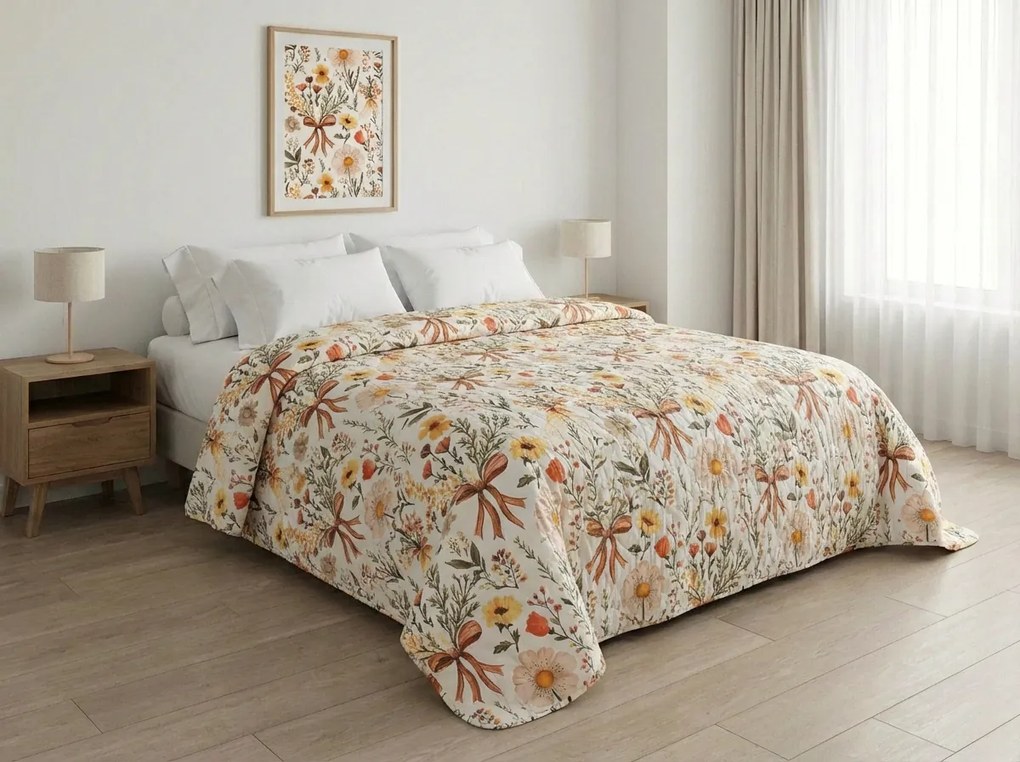 Cuvertura de pat FLORAL RIBBON, crem Dimensiune: 220 x 240 cm