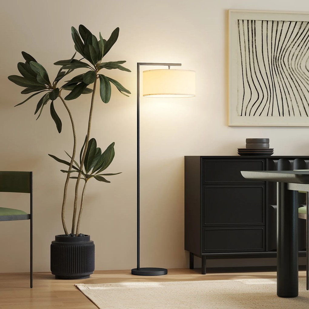 HOMCOM Lampadar lampă de picior abajur din material textil de in bază rotundă stabilă 47 x 37 x 153 cm negru si alb | Aosom Romania