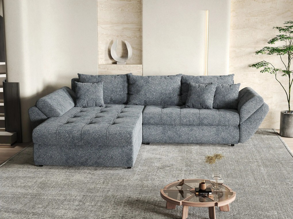 Colțar extensibil dumonde cu ladă de depozitare si sezut confortabil din spuma high-density, Loana Euphoria Graphit 270x185 cm