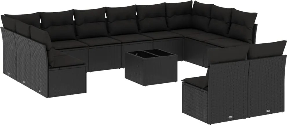 vidaXL Set mobilier de grădină cu perne, 13 piese, negru, poliratan
