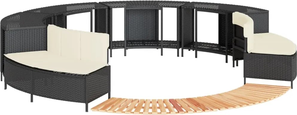 vidaXL Împrejmuire cadă cu hidromasaj, negru, poliratan / lemn acacia