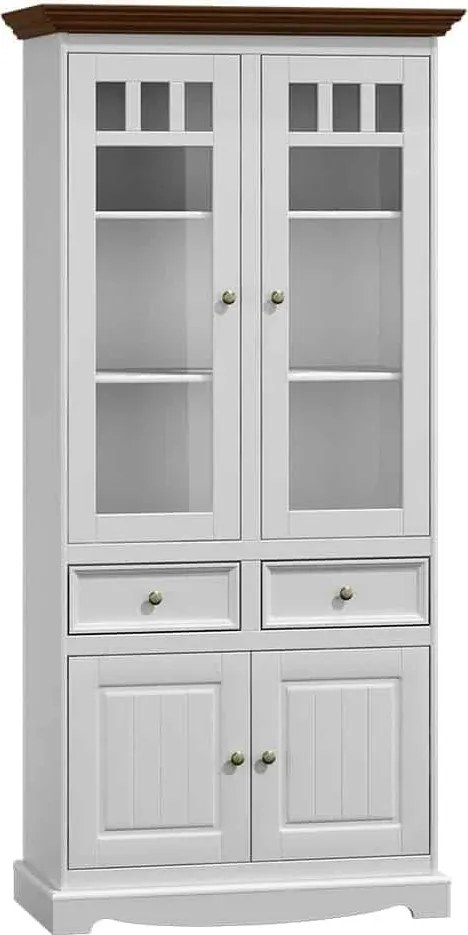 Vitrină lemn masiv nuc Linea Alb-, 90 × 45 × 190 cm