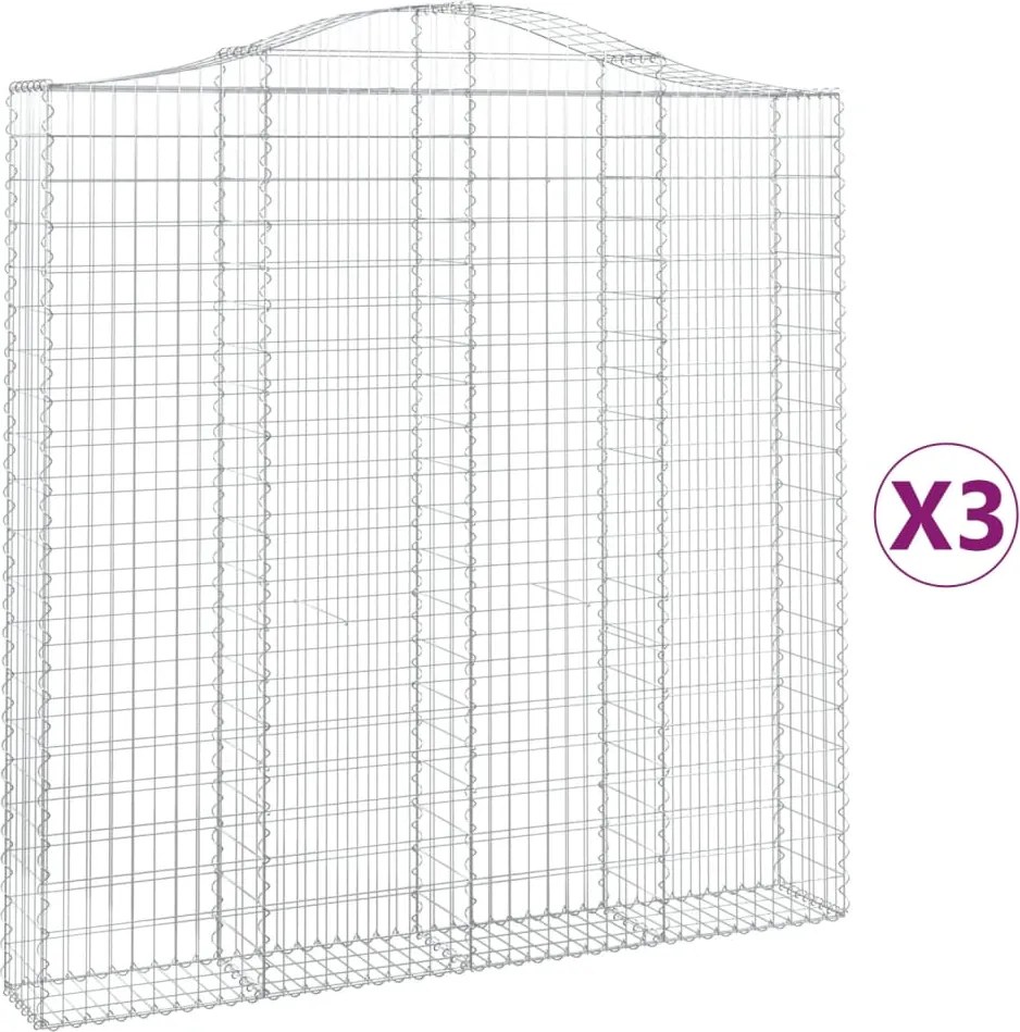 vidaXL Coșuri gabion arcuite 3 buc. 200x30x200/220 cm fier galvanizat