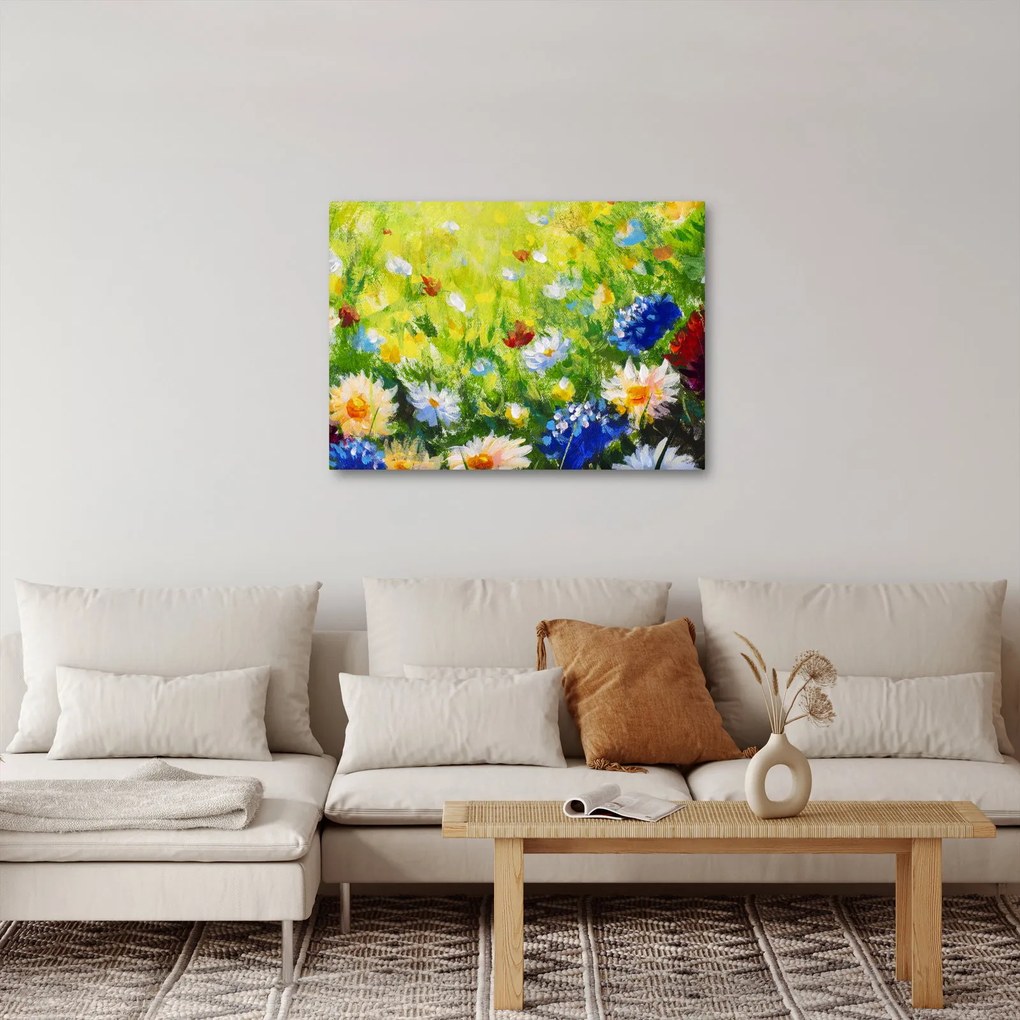 Tablou - Pictură în ulei, pajiște înflorită (70x50 cm)