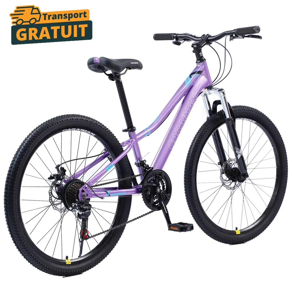 Bicicleta Caraiman, roti 24 sau 26 inch, cadru otel, frane pe disc, mov, BC29