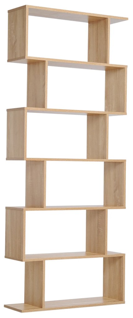 HOMCOM Bibliotecă raft zig zag Design Contemporan 80L x 23l x 192H cm 6 Niveluri Culori lemn de stejar deschis | Aosom Romania
