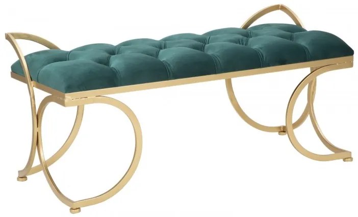 Banca tapitata cu stofa si picioare metalice Luxy Velvet Verde / Auriu, l103xA43xH47 cm