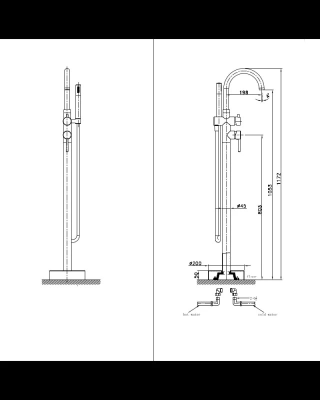 Baterie cada freestanding din alama sanitara, negru mat, cu set dus 117,2 cm, LaVita Verdi Negru