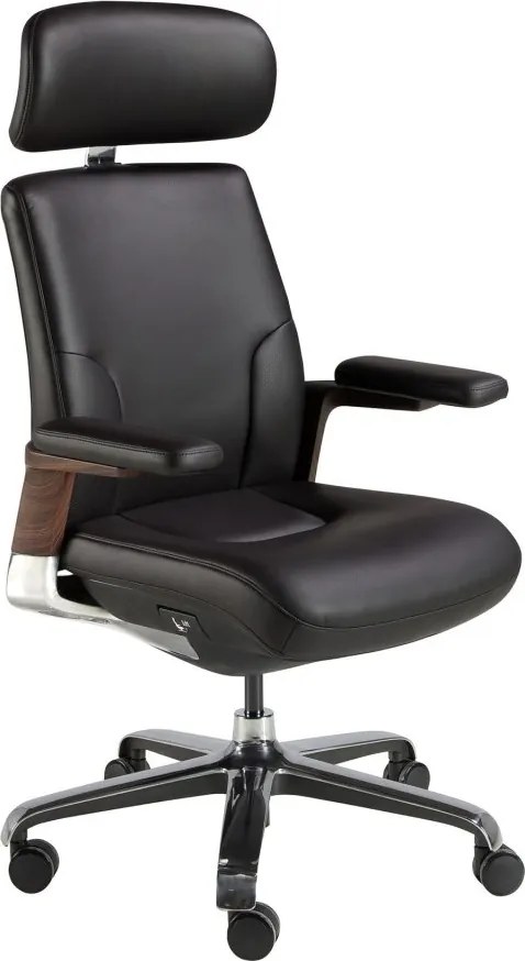 Scaun de birou modern piele sintetica si furnir de nuc Black