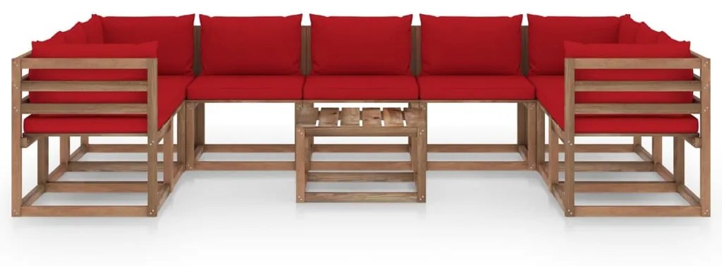 Set mobilier de gradina cu perne rosii, 10 piese