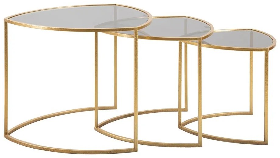 Măsuțe de cafea aurii rotunde cu blat din sticlă 3 buc. ø 60 cm Triangle – Mauro Ferretti