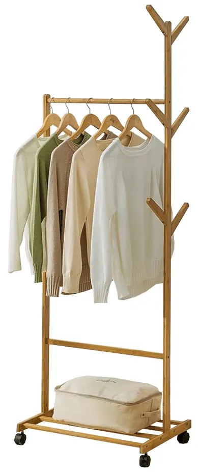 Cuier mobil din bambus Vikir Tip 1, 60 x 37 x 180cm