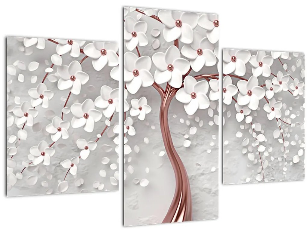 Tablou - Imaginea copacului alb cu flori albe, rosegold (90x60 cm)
