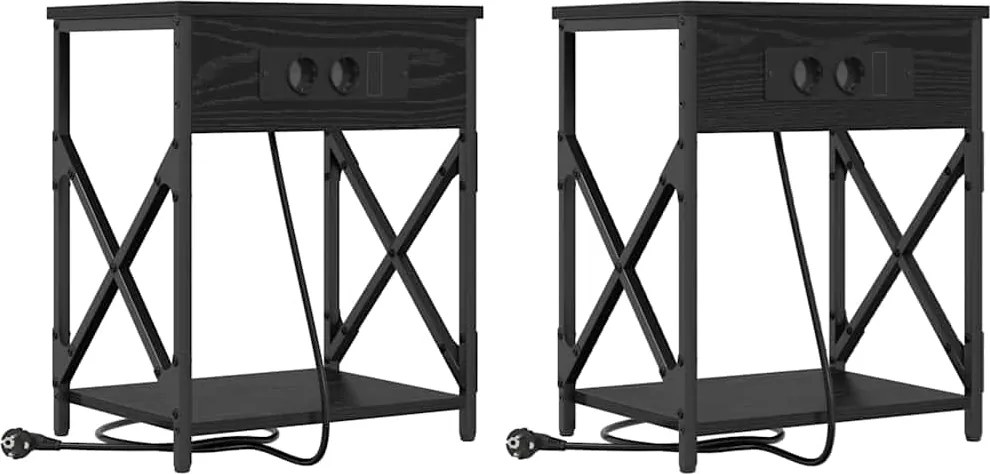 vidaXL Dulap de noapte 2 pcs Stejar Negru 41 x 31 x 51 cm